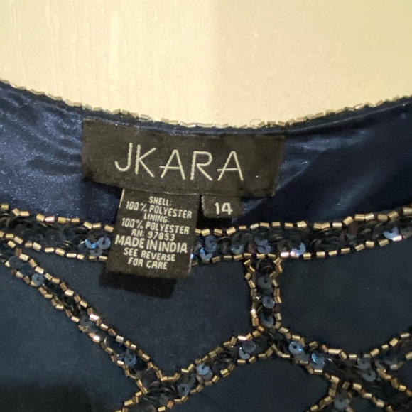 JKara navy gown Beaded asymmetrical bodice Fully lined chiffon skirt. size 14 - Picture 4 of 4